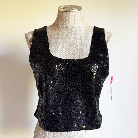 Cute Commando Black Sequin Crop Top - Picture 1 of 14